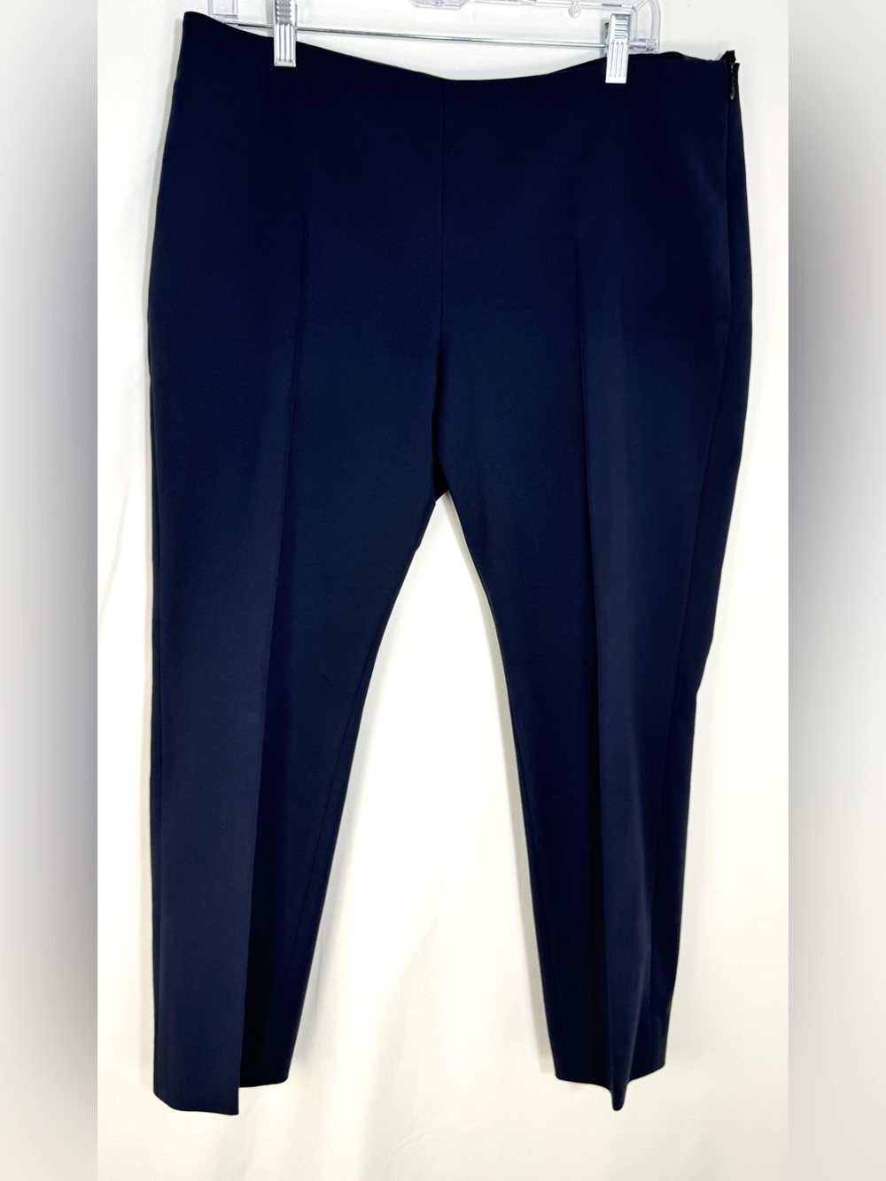 Akris Navy Cotton Techno Stretch Pintuck Crop Pants Sz 12 EUC